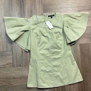 NWT Banana Republic Flutter Sleeve Top Womens 0 Sage Green Structured Classic